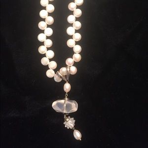 Pearl, crystal & sterling necklace.