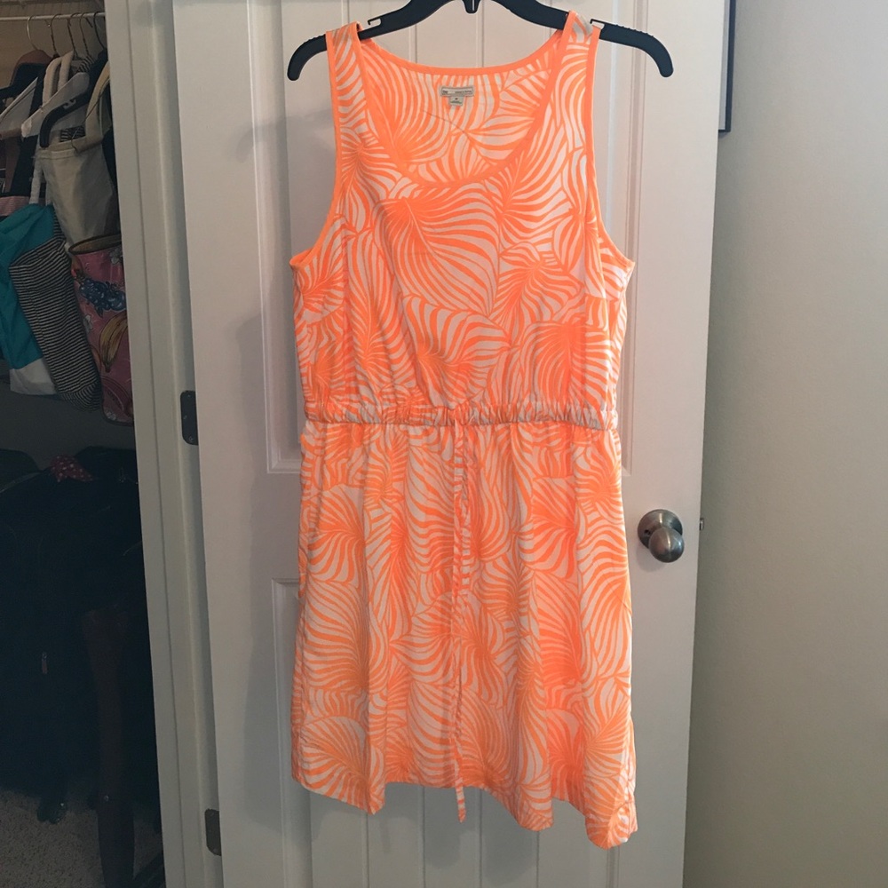 Gap dress- neon orange leaf print