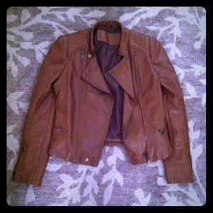 Shein tan leather bomber jacket