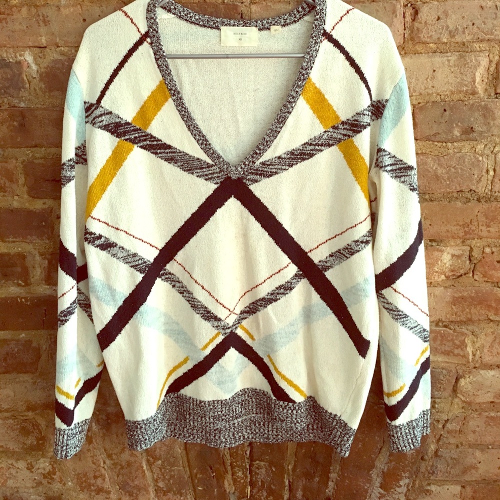 Billy Reid 100% Silk Geometric Print Sweater