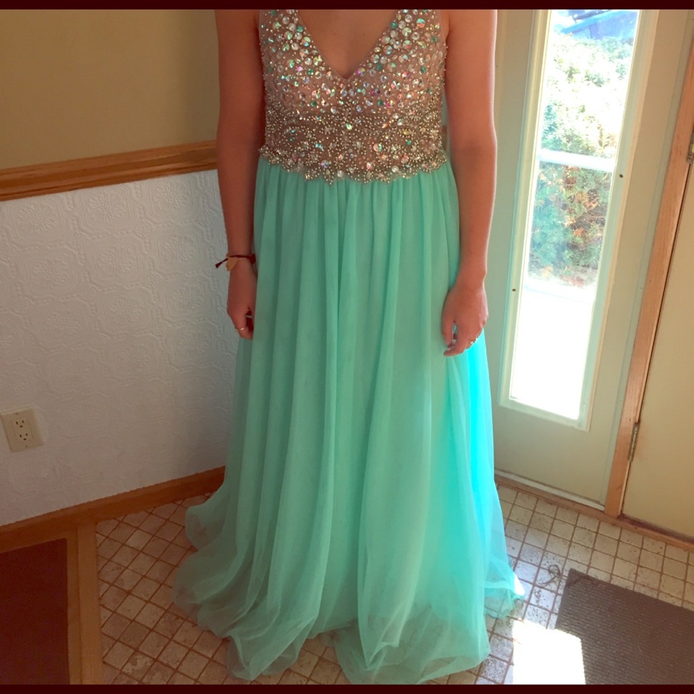 Flowy sequin prom dress