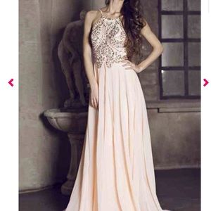 Jovani Floor Length Beaded Top Chiffon Prom Dress