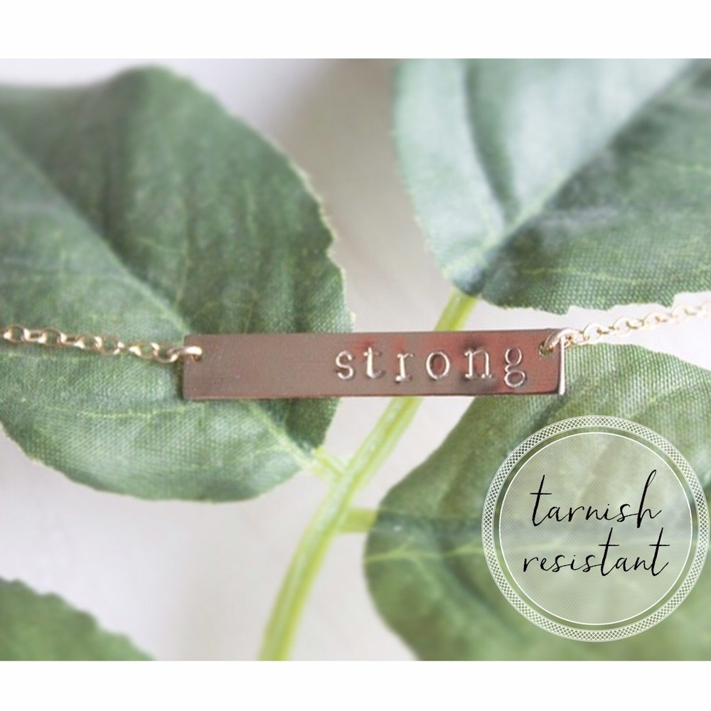 Hand Stamped | STRONG Gold Bar Necklace