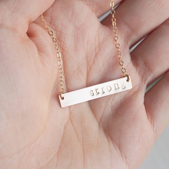 Hand Stamped | STRONG Gold Bar Necklace - Picture 2 of 3