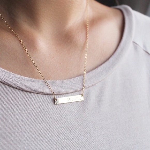 Hand Stamped | STRONG Gold Bar Necklace - Picture 3 of 3