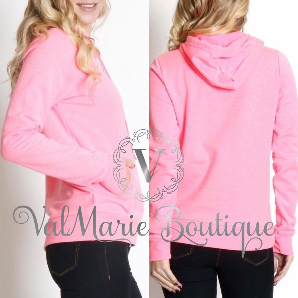 NEON PINK HOODIE SWEATSHIRT - Picture 2 of 2