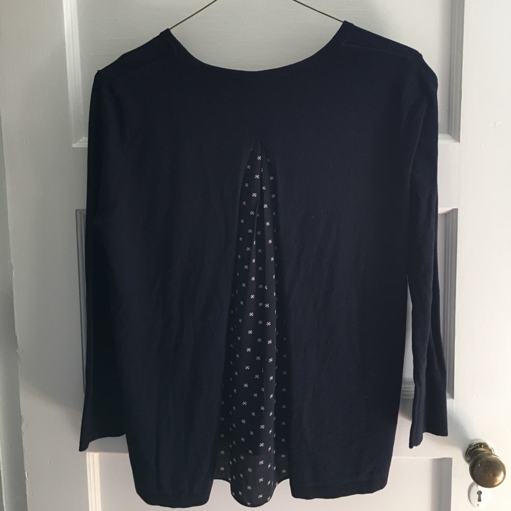 Ann Taylor Loft navy blue split-back sweater