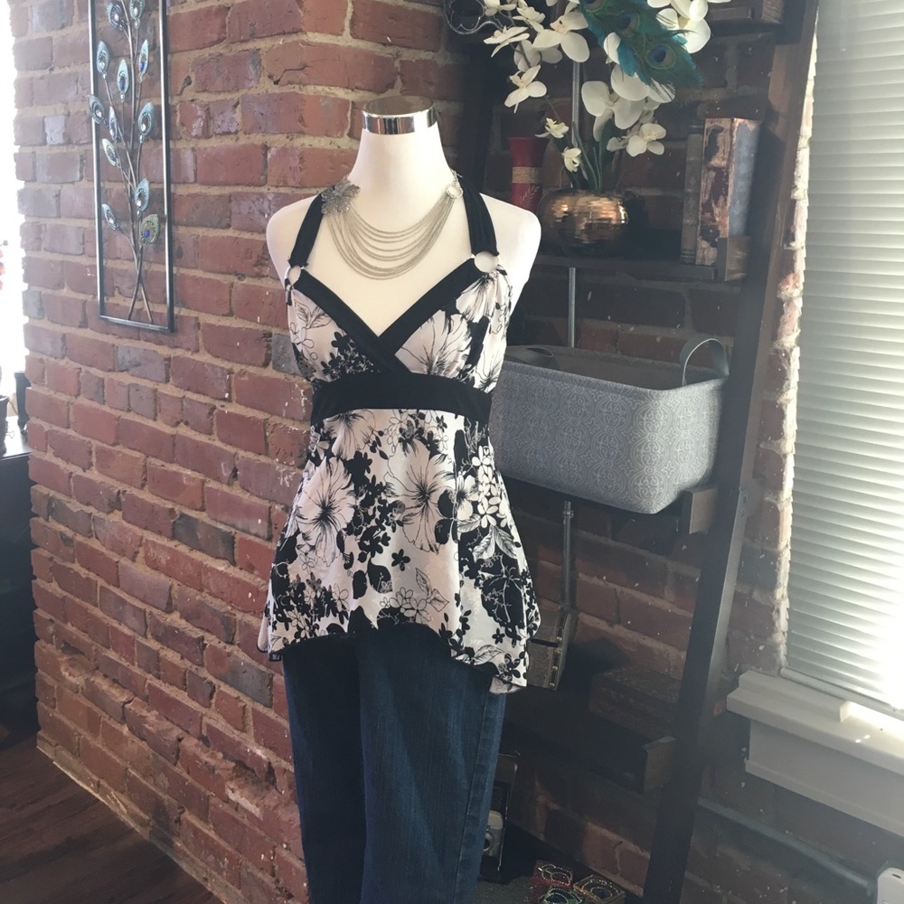 Black and White Floral Halter Top.
