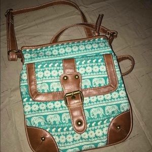 small blue elephant shoulder purse