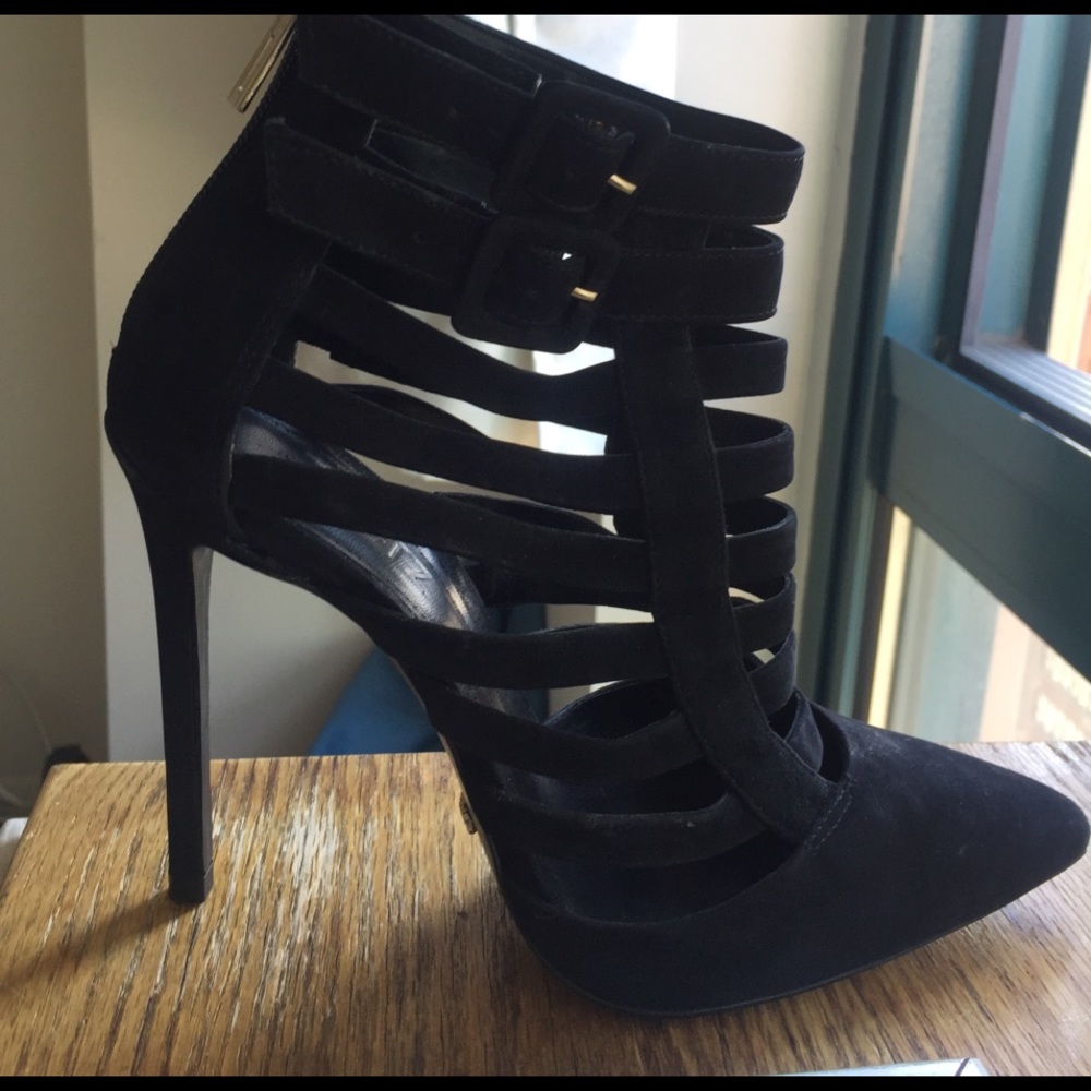 Schutz Black Suede Caged Pumps - WORN ONCE*