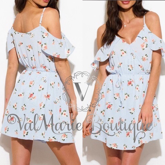 ValMarie Boutique Dresses & Skirts - COLD SHOULDER MINI FLORAL DRESS