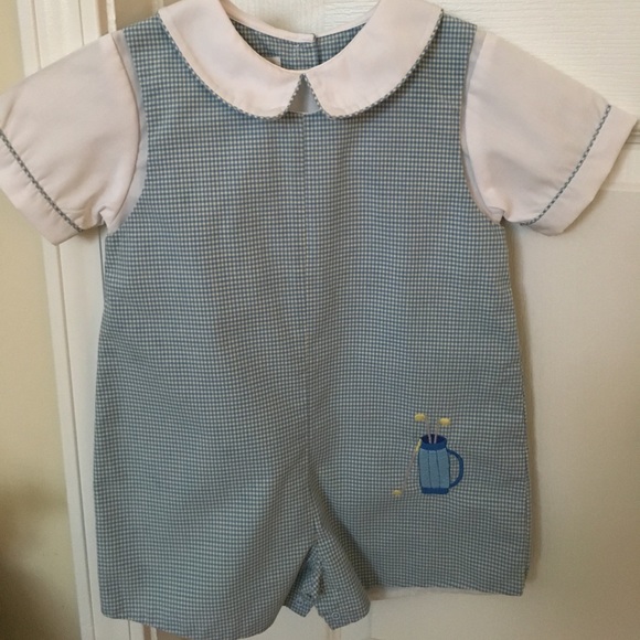 Petit Ami Boys Gingham with golf clubs on short. - Picture 1 of 4
