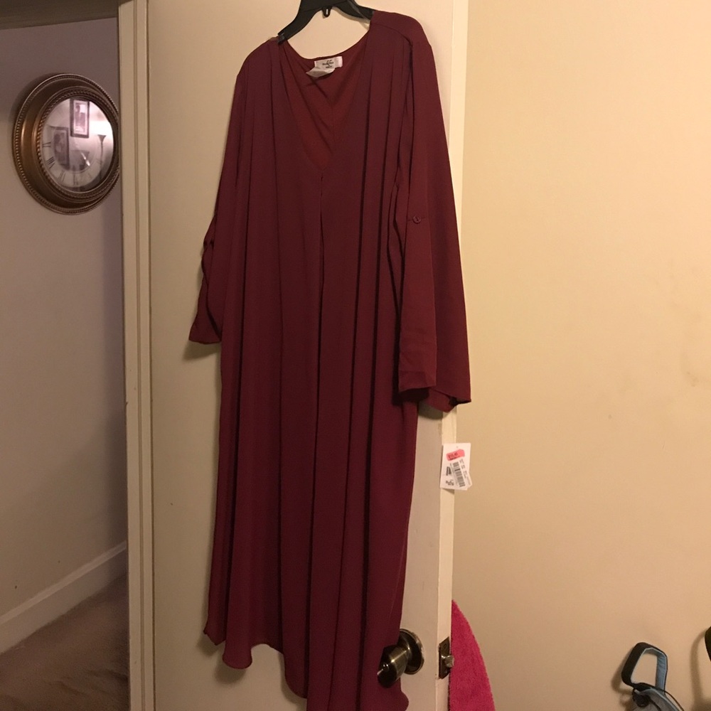 Burgundy/Wine sleek illusion cape-style dress!