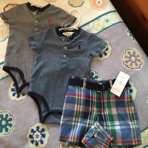 Ralph Lauren 2 onesies and Ralph Laur. plaid short