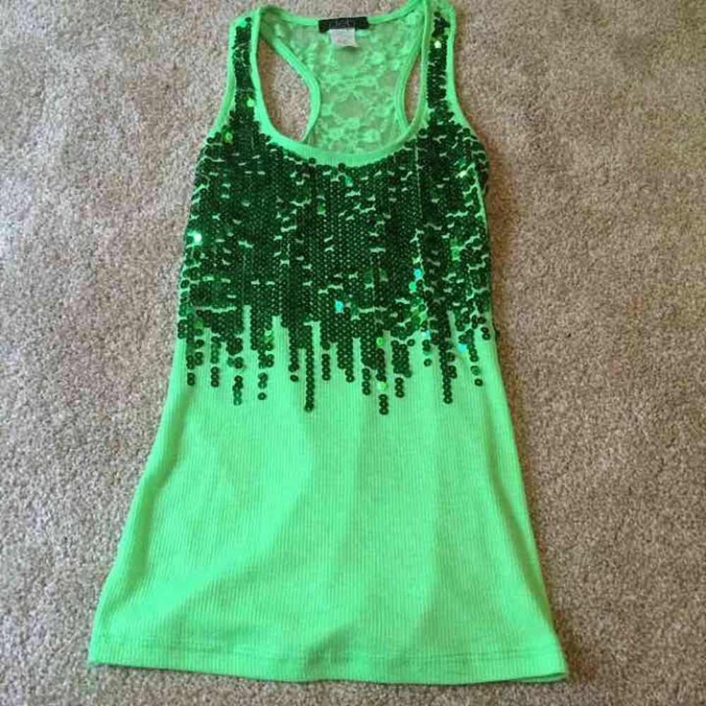 Green Sequin Lace Back Cami