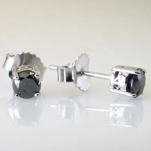 1.0CT Natural Black Diamond Studs - Picture 2 of 3