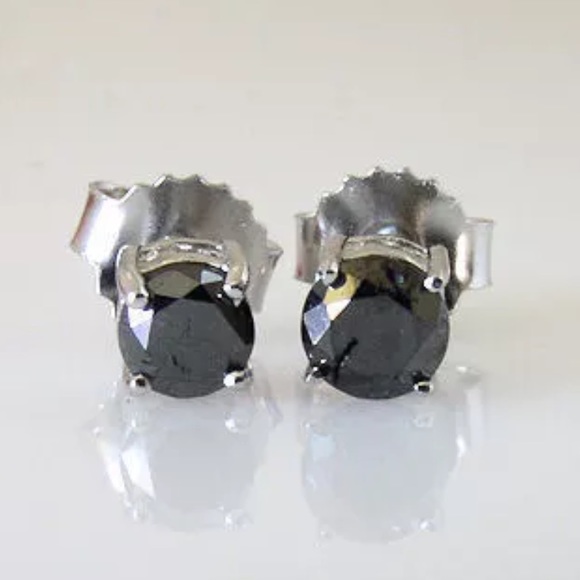 1.0CT Natural Black Diamond Studs - Picture 3 of 3