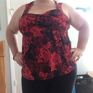 Torrid red and black rose criss cross back