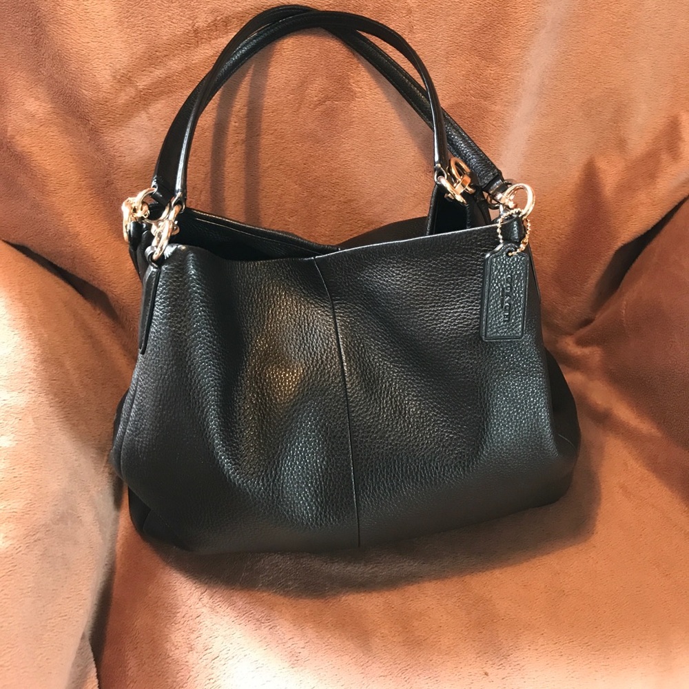 Coach, black, leather purse.