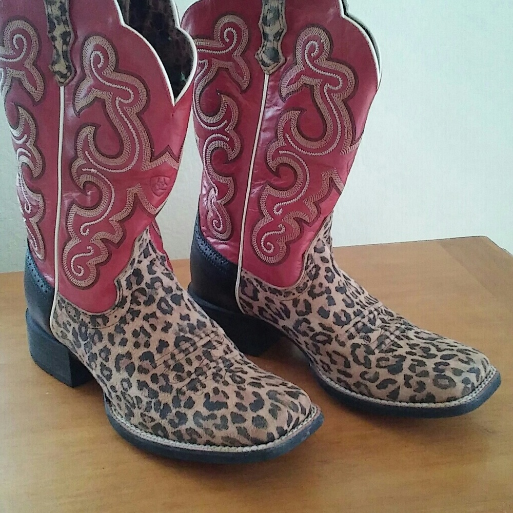 Ariat Red & Leopard Cowgirl Boots