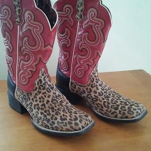 Ariat Red & Leopard Cowgirl Boots