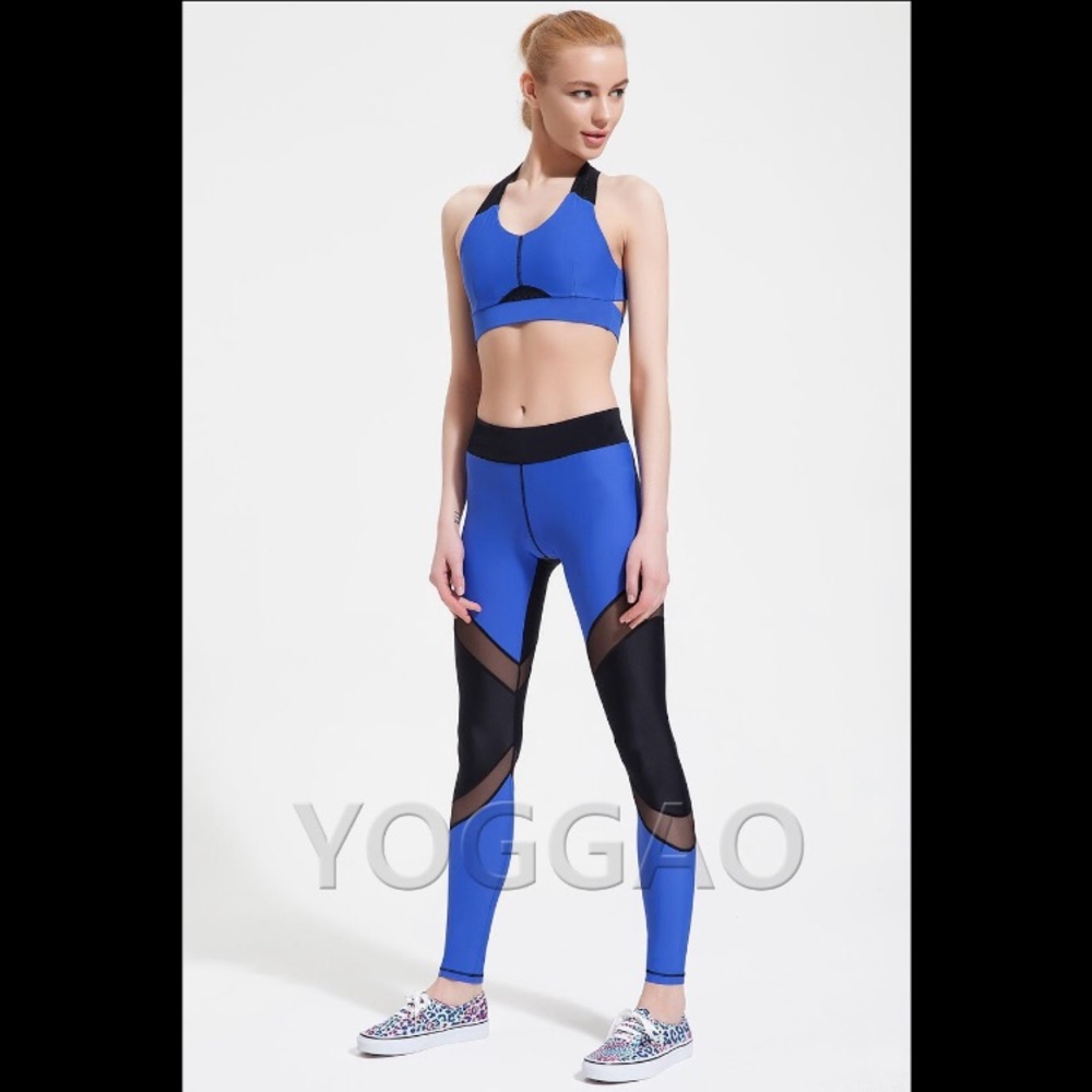YOGGAO Active Sportswear Mesh Leggings - Sax Blue - Picture 3 of 8