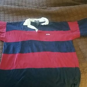 Britches striped rugby with American flag logo.