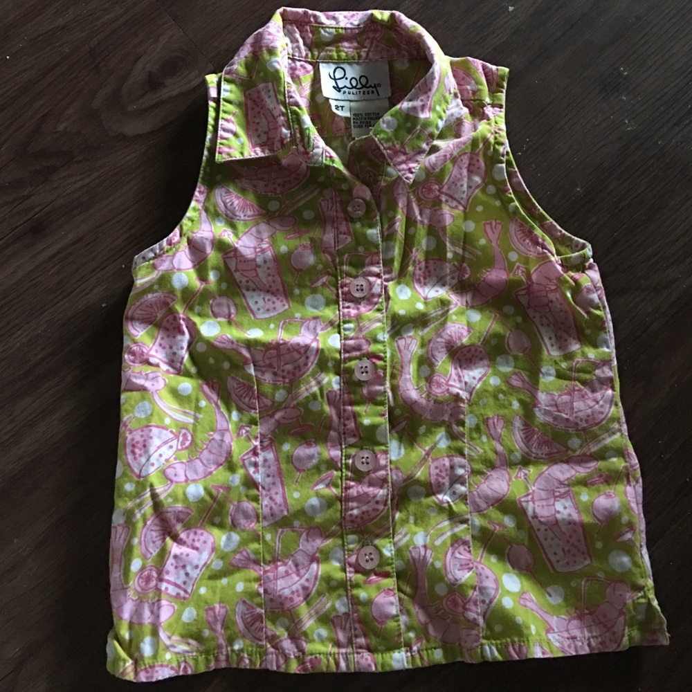 Lime Green and Pink Sleeveless Button Down Top