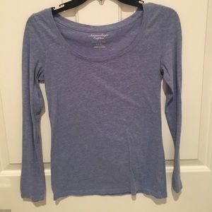 AE Favorite Tee, Plain, Blue, Long-sleeve Shirt