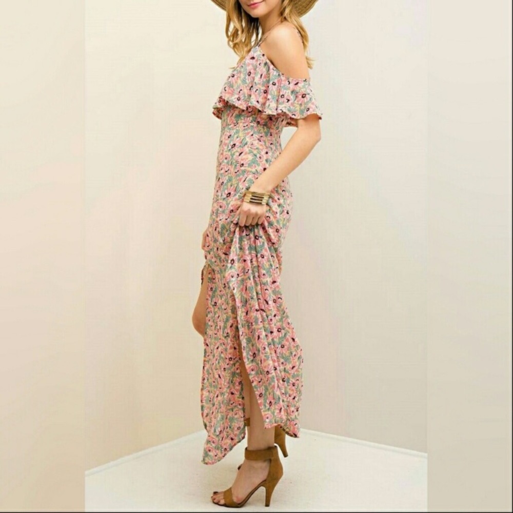 Floral Cold Shoulder Maxi Dress Large 10-12 - Picture 4 of 8