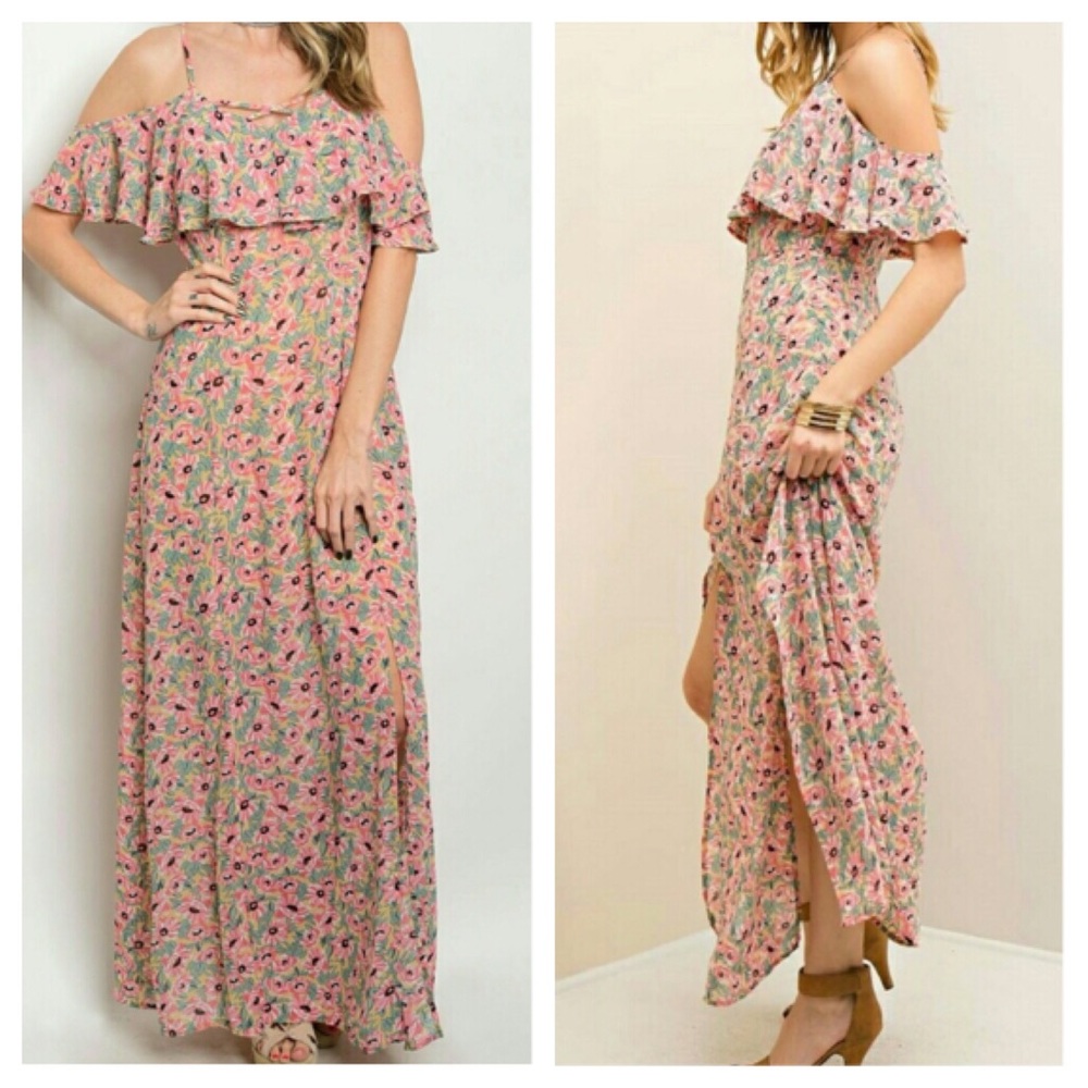 Floral Cold Shoulder Maxi Dress Large 10-12 - Picture 2 of 8