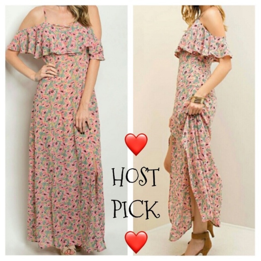 Floral Cold Shoulder Maxi Dress Large 10-12 - Picture 1 of 8