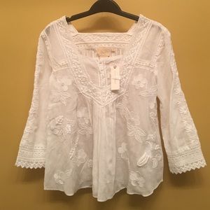 Anthropologie white embroidered peasant top NWT