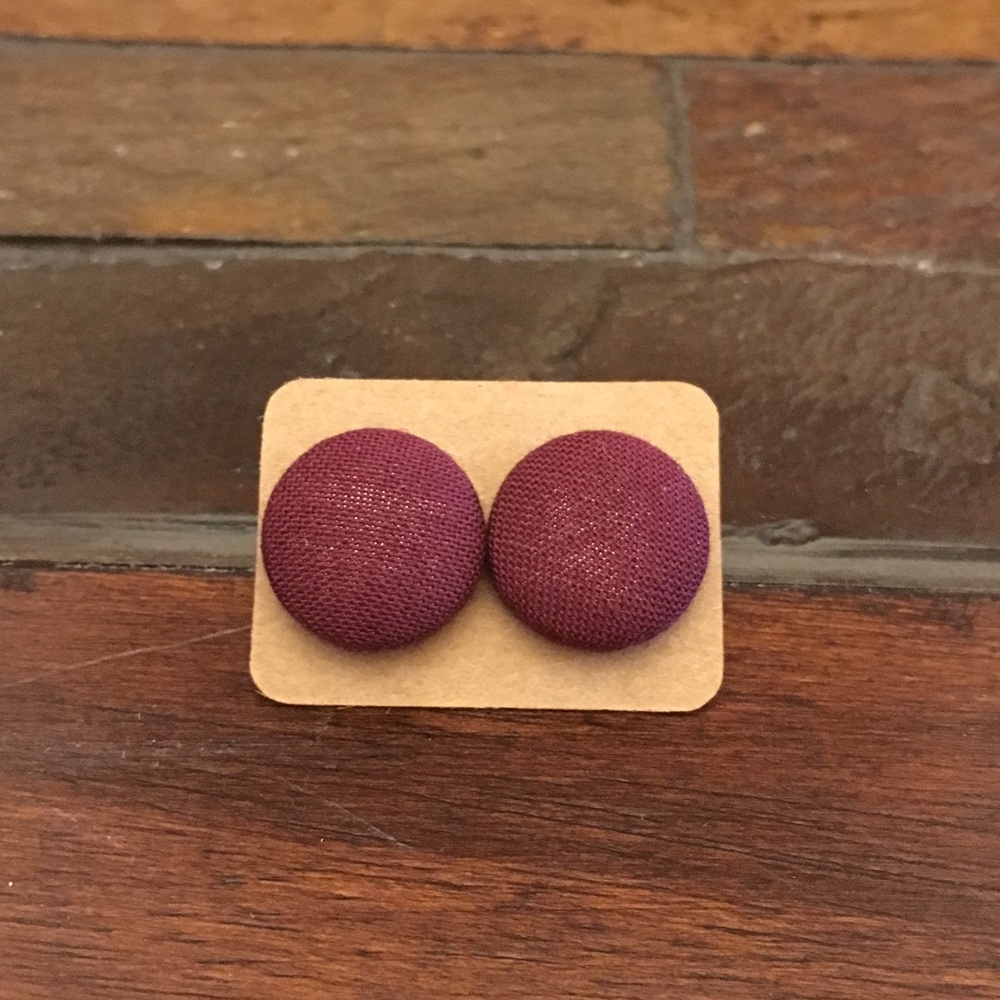 Maroon button earrings