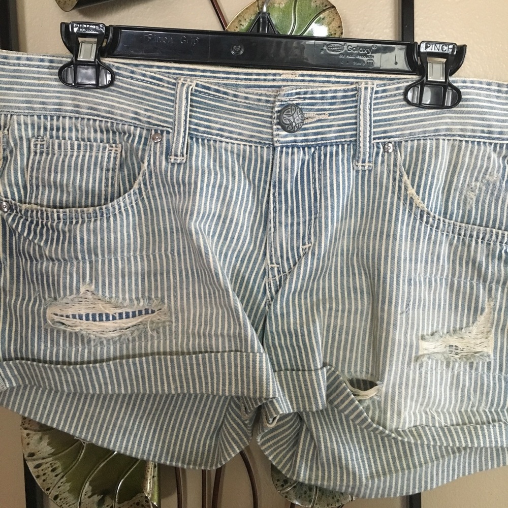 Blue and white striped shorts