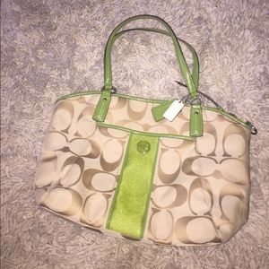 Coach purse with lime green accent