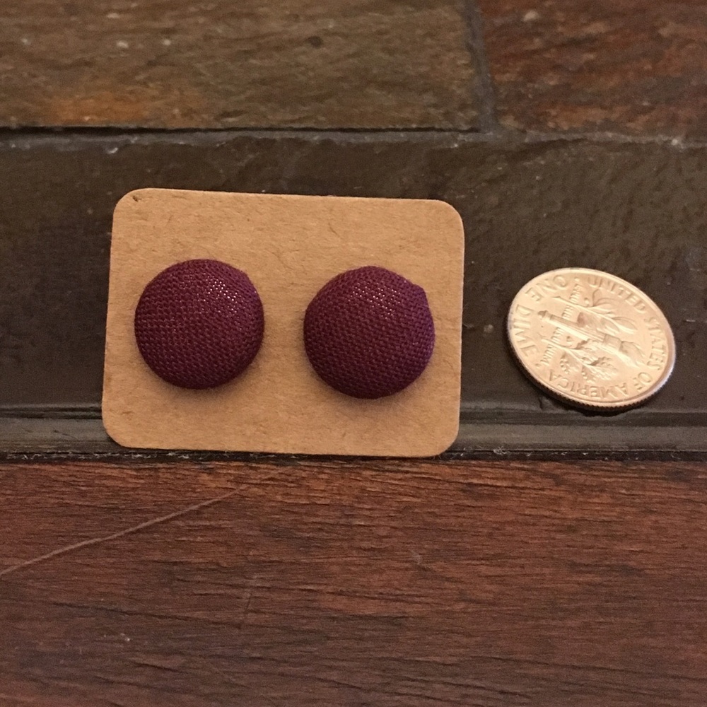 Maroon mini button earrings