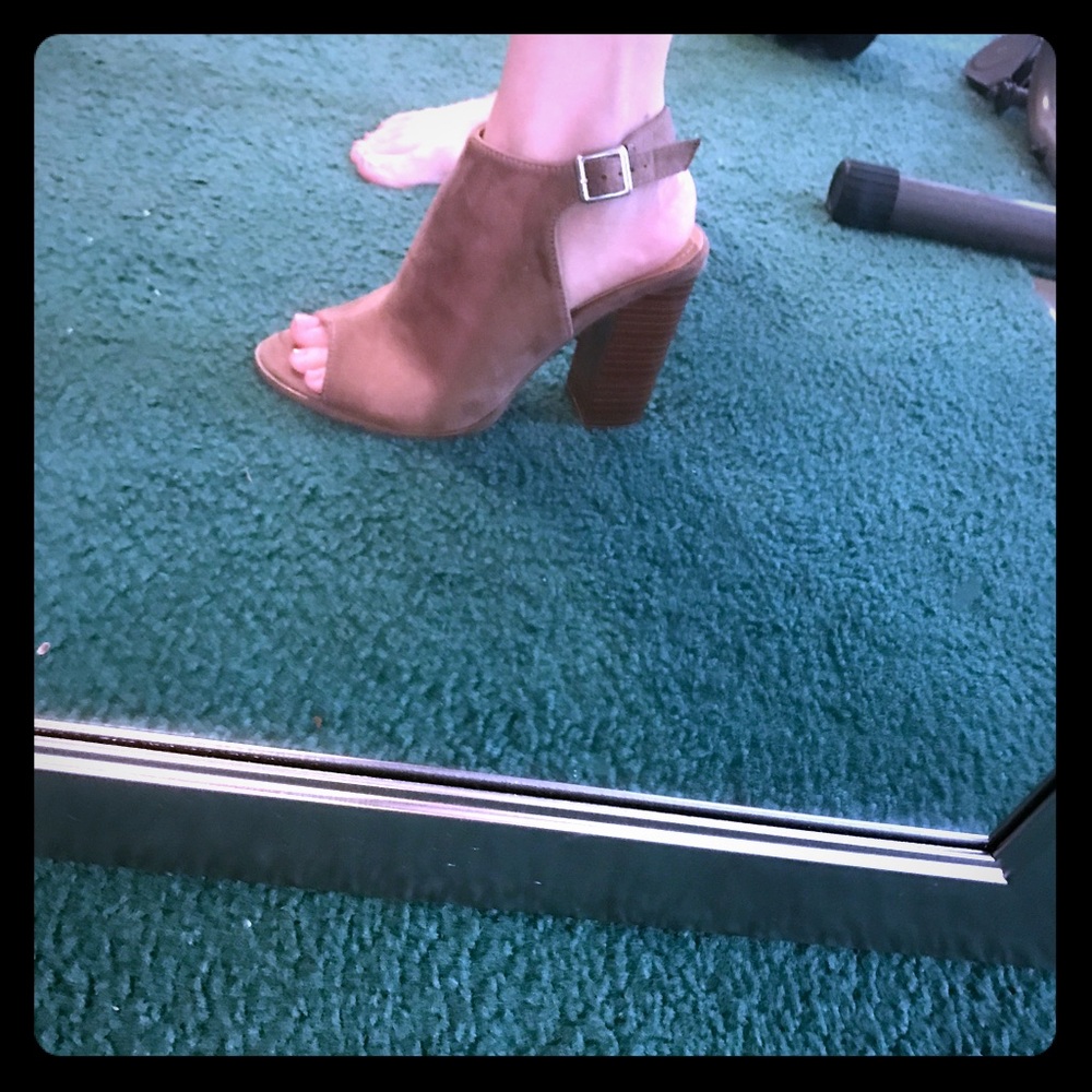 Light brown block heel sandals