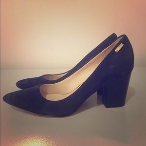Calvin Klein navy block heel pumps