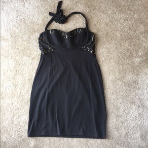 Little black dress with lacey panels