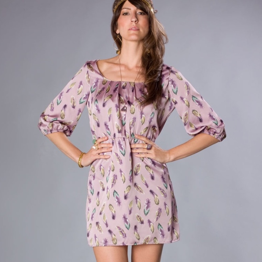 Satin Feather Print Lavender Dress