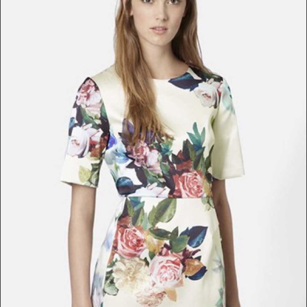 Topshop Blur Rose Print Satin A-Line Dress