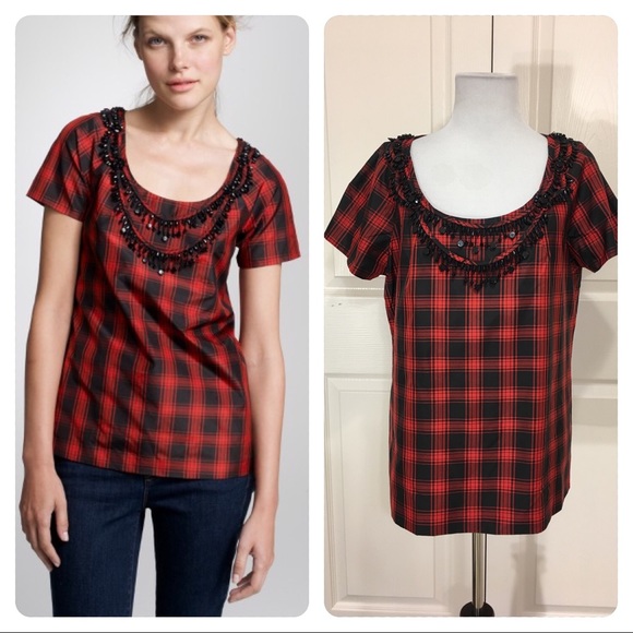 J. Crew Tops - J. Crew Plaid Eliza tee