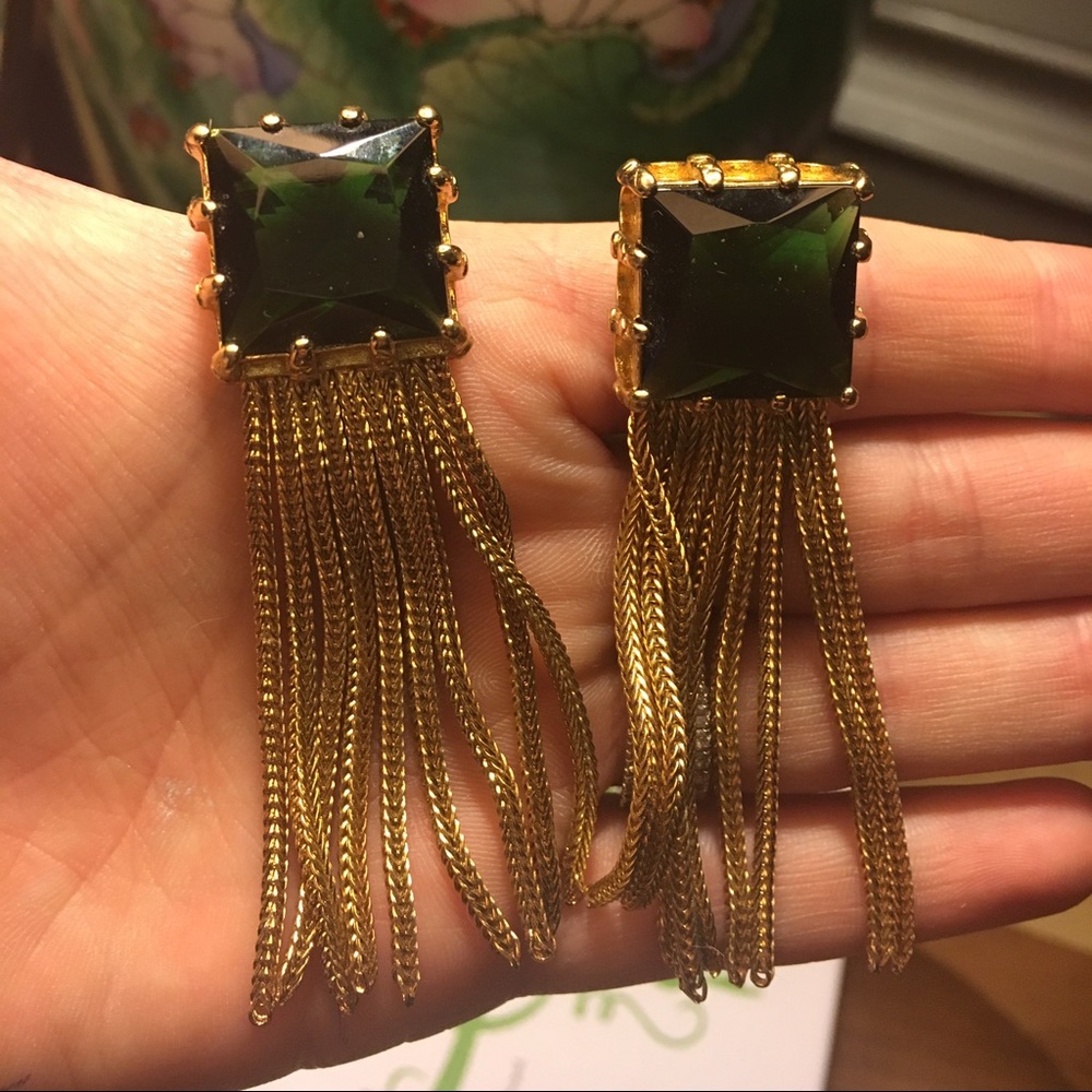 Emerald green and gold earrings