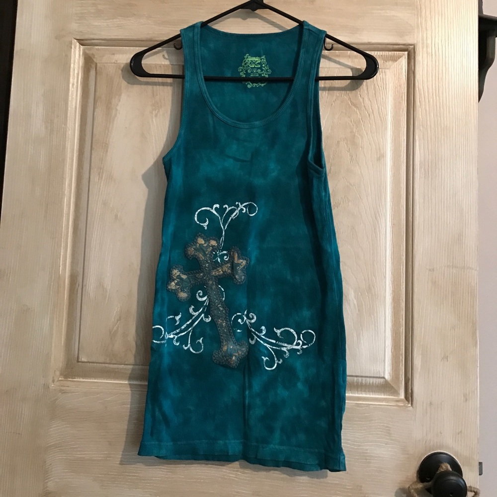 20 x teal cross tank top medium