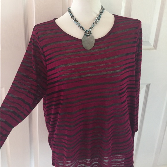 Forever 21 magenta and black striped top - Picture 1 of 7