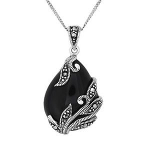 Tori Hill Sterling Silver Onyx Marcasite Pendant