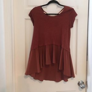 Anthropology Rust asymmetrical trim tunic