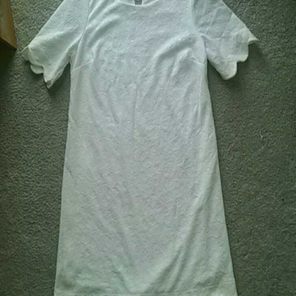 White Flower Embossed Shirt Dress