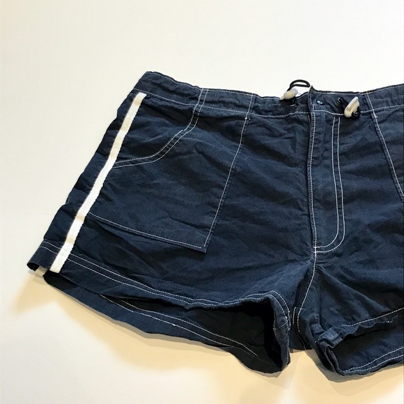 Navy Blue Swim Shorts w White Stripe - Picture 2 of 2